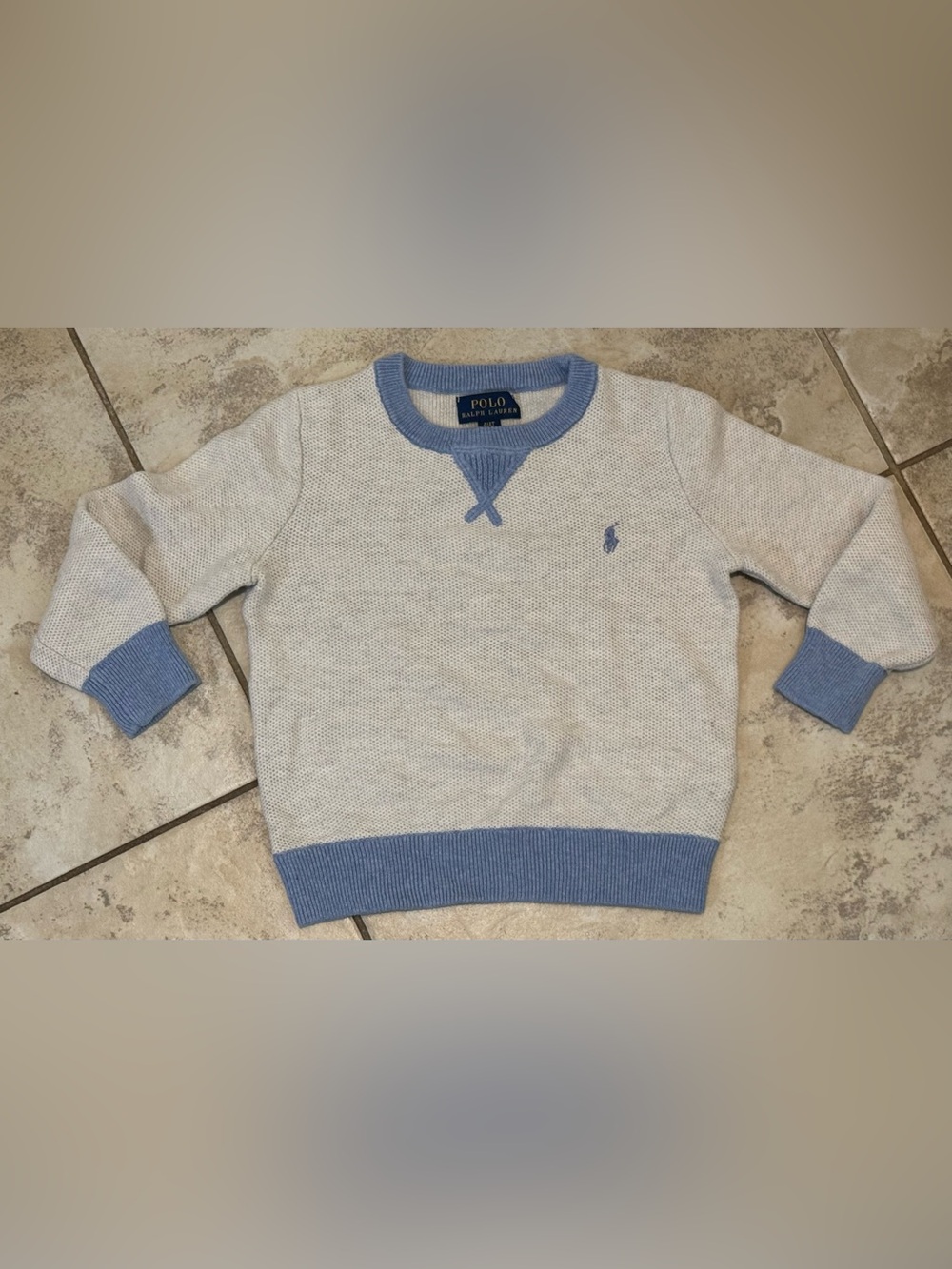 Polo Ralph Lauren Toddler Boys White & Blue Knit Sweater | Size 4T